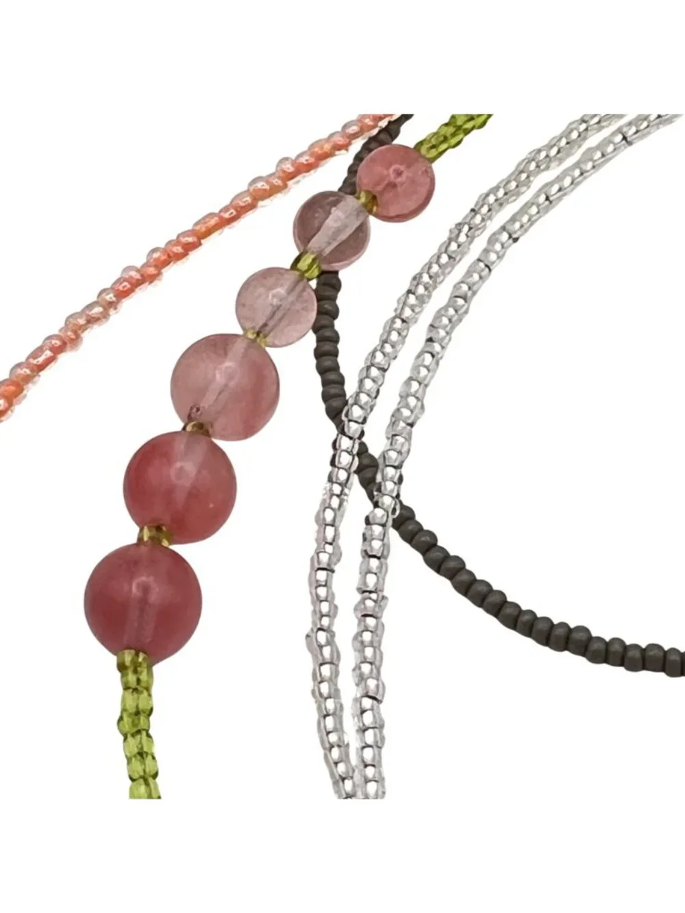 Blue Agate Slice Pendant Necklace Multistrand Beaded Boho Pink Green Glass Layer - Picture 8 of 15